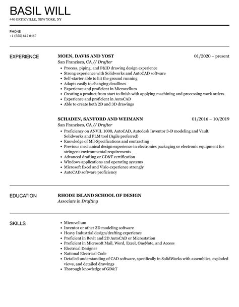 drafter resume examples|How To Write a Drafter Resume in 8 Steps (With Template).